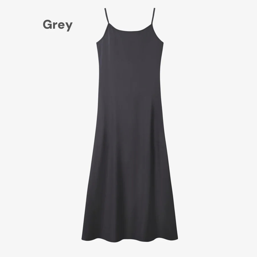 Elegance Satin Dress Set - Adjustable Mockneck Top & Knitted Cross Maxi Floor Length