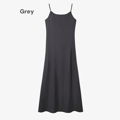 Elegance Satin Dress Set - Adjustable Mockneck Top & Knitted Cross Maxi Floor Length