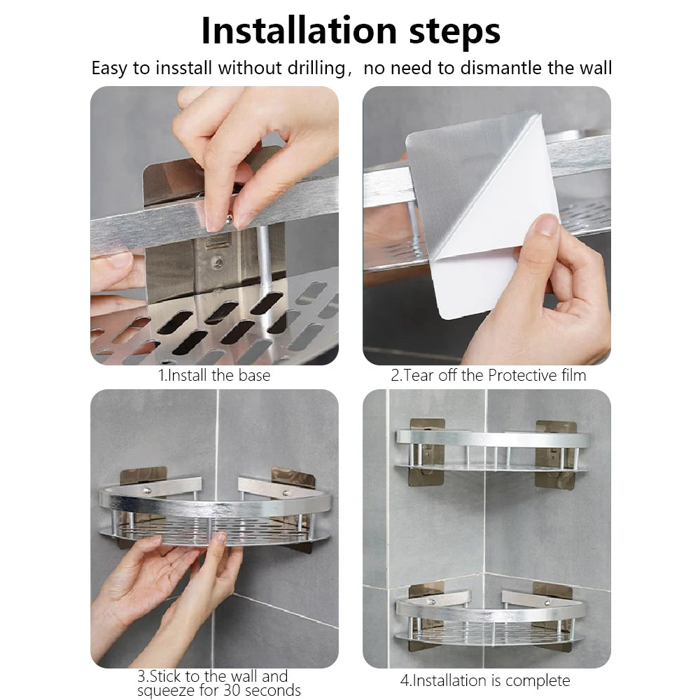 Wall-Mounted Bathroom Corner Shelf - Non-Perforated Shower Storage Organizer