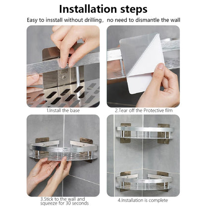 Wall-Mounted Bathroom Corner Shelf - Non-Perforated Shower Storage Organizer