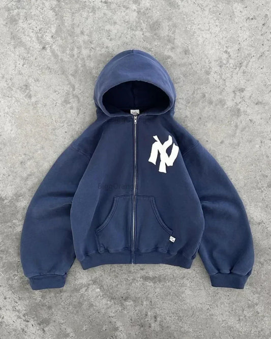 Y2K Harajuku Fashion Letter Pattern Printed Hooded Sweatshirt Hip Hood Casual Loose Men and Women Oversized Zipper Sweatshirt