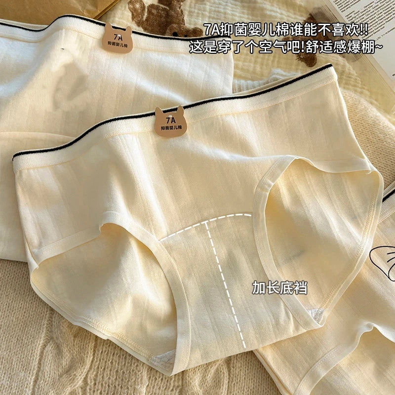 Women Underwear Pure Cotton Antibacterial Properties Underpants Cute Cartoon Waist Extended Crotch Women's Girl Triangle Pants