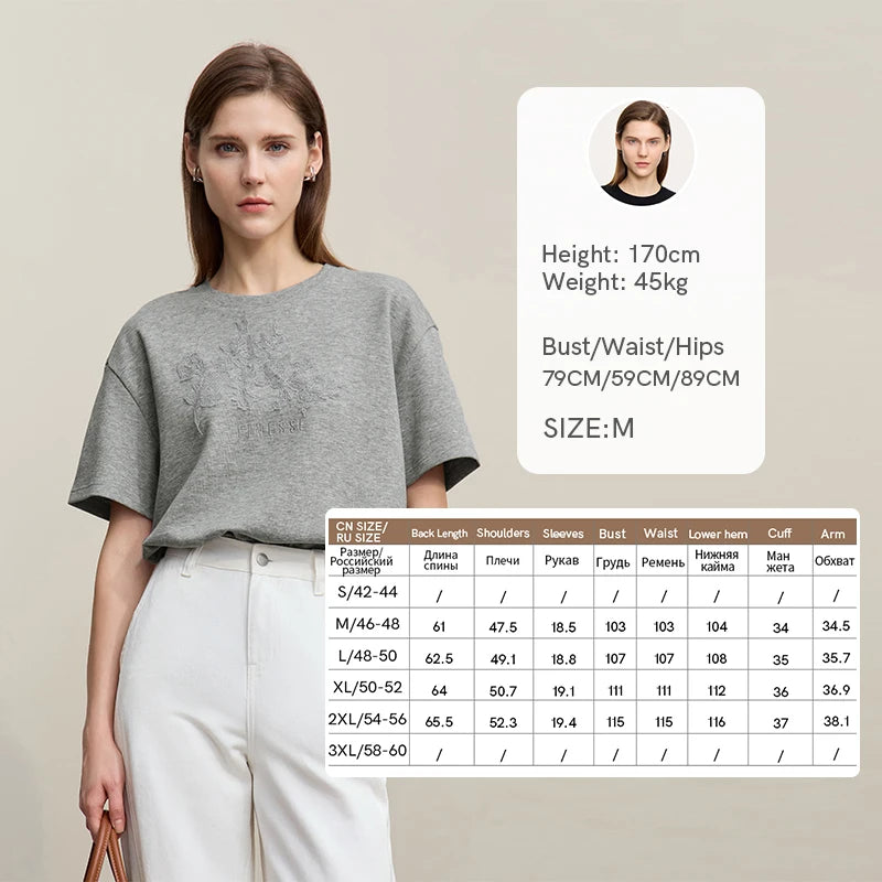 Amii Women's T-Shirt 2026 Summer New Round Neck Drop Shoulder Cotton Tee Lace Embroidered Woman Loose Fit knit Tops 12622048