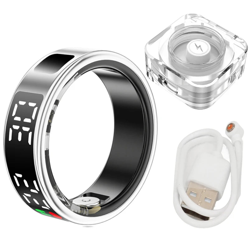 Fitness Sleep Smart Ring LED Display Screen Heart Rate Blood Oxygen Monitoring Outdoor Sports Modes IP68 & 5ATM Waterproof Ring