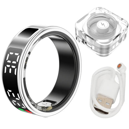 Fitness Sleep Smart Ring LED Display Screen Heart Rate Blood Oxygen Monitoring Outdoor Sports Modes IP68 & 5ATM Waterproof Ring