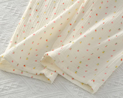 Pajamas pure cotton three-piece set spring and summer thin crepe autumn gauze lapel short-sleeved trousers shorts loungewear set