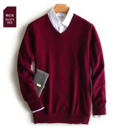 Cashmere Pullover Sweater - Men's V Neck Warm Cotton Blend Knitwear For Autumn Winter