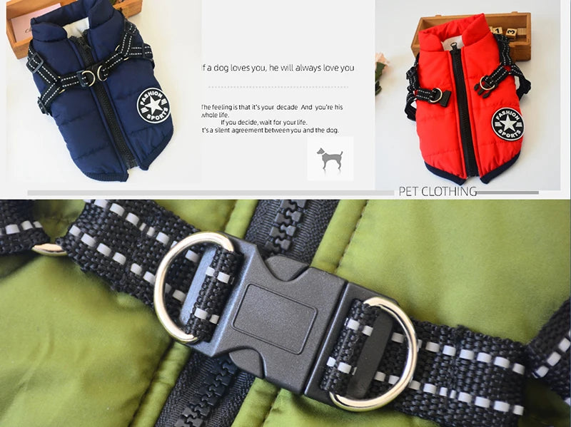 Winter Dog Clothes with Harness Waterproof Warm Pet Dog Cotton Jacket for Small Large Dogs Puppy Clothing French-Bulldog Coat