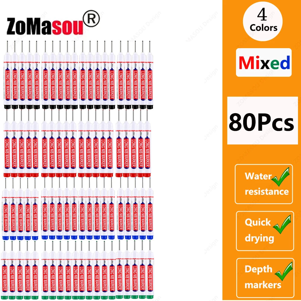 Waterproof Long Head Marker Pen for Deep Holes - 2cm 1-100 Pcs RedBlackBlueGreen Ink - Ideal for Metal  Woodworking