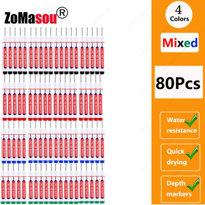 Waterproof Long Head Marker Pen for Deep Holes - 2cm 1-100 Pcs RedBlackBlueGreen Ink - Ideal for Metal  Woodworking