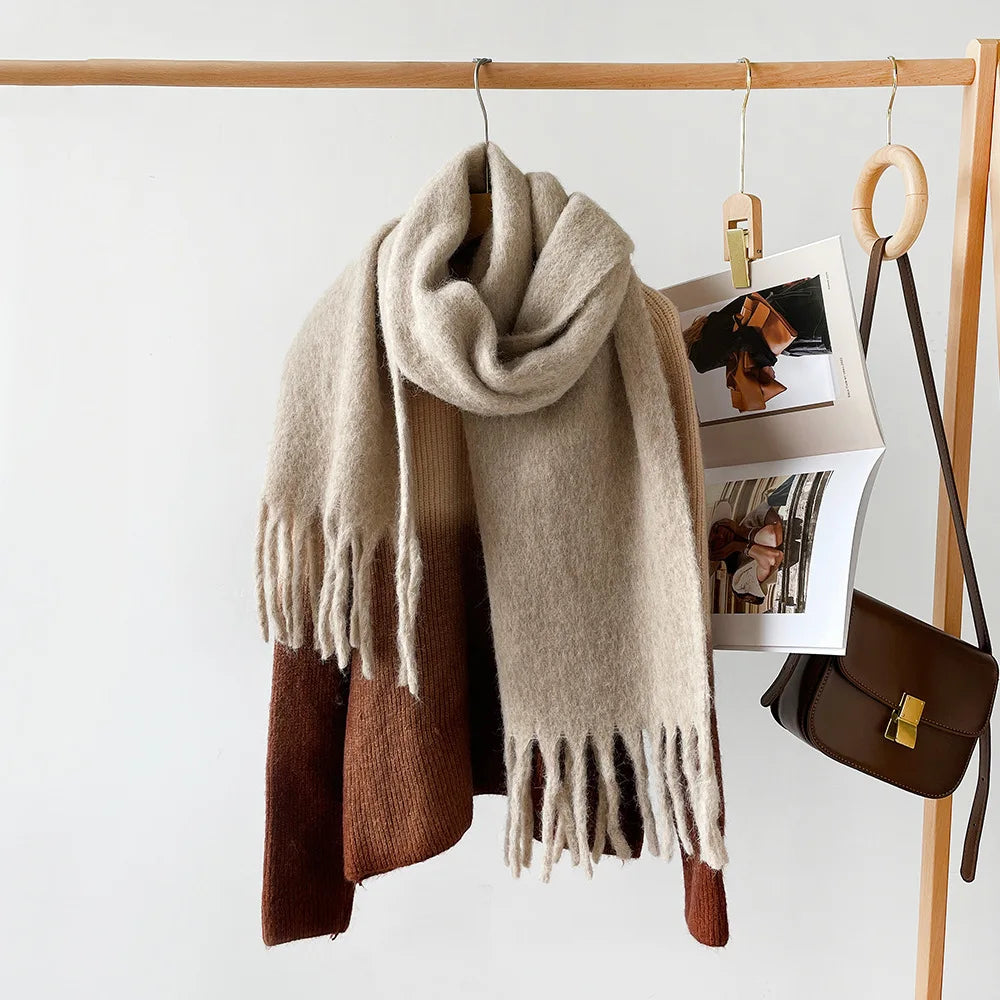 Wool Blend Scarf - Winter Thermal Scarf Women & Men | Soft Mohair Shawl, Keep Warm Muffler