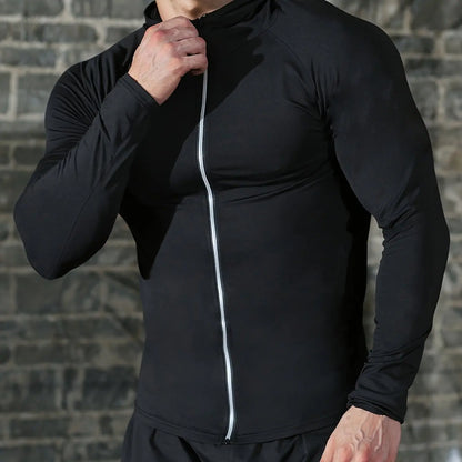 Men's Hooded Zipper Jacket – High Elasticity, Quick Dry Fitness Hoodie for Casual Workout