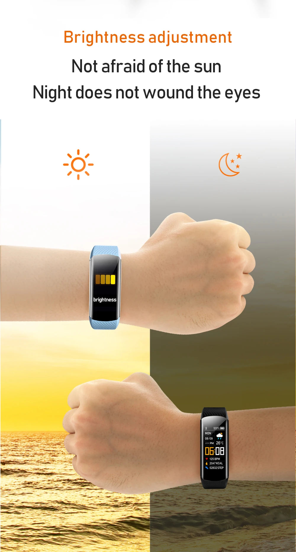 C5S Smart Bracelet IP67 Support Heart Rate Blood Pressure Blood Oxygen Measurement Call Reminder 3 Sports Modes For Men Women