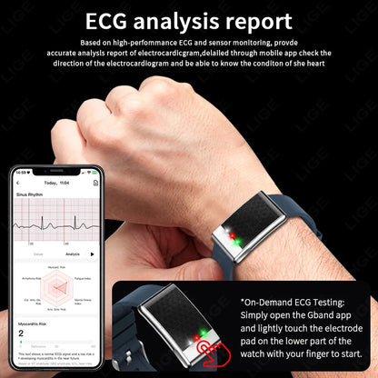 New ECG Health Smart Bracelet Men Women Heart Rate Blood Pressure Blood Lipids Uric Acid IP68 Waterproof Sport Band Smartwatches