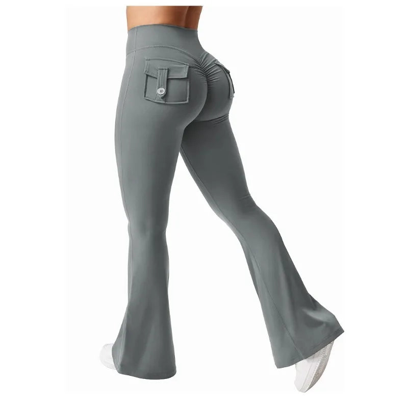 The Latest Women's Wide-leg High-elasticity Yoga Leggings Tooling Pockets Yoga Pants Hip-lifting Sports Fitness Pants Micro