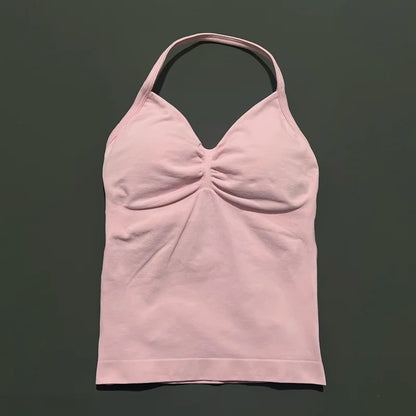 Women Yoga Vest - Longline Strappy Top | Breathable Fitness Tank Top Open Back Halter
