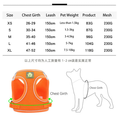 Dog Harness Small Medium Sized Dog Vest Style Leash Reflective Puppy Summer Breathable Harnesses Pet Supplies Dog Collar Corgi