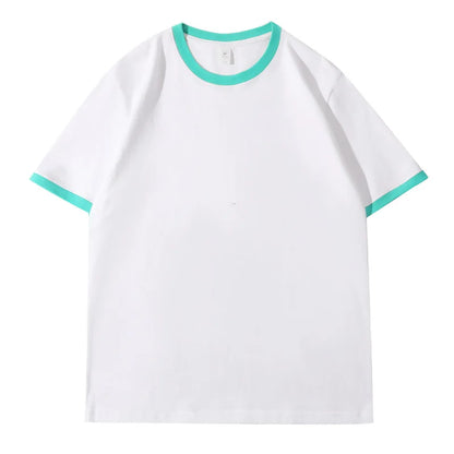 210G Heavy Cotton Men's T-shirt Edge-bumping O-Neck Short-sleeved Man T shirt Contrasting Color Splicing Men T-shirt Tops Tees