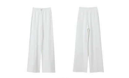 Amii Cotton Pants For Woman 2026 Autumn New Adjustable Rubber Band Waist Casual Pants Long Wide Leg Knit Women Trousers 12641040