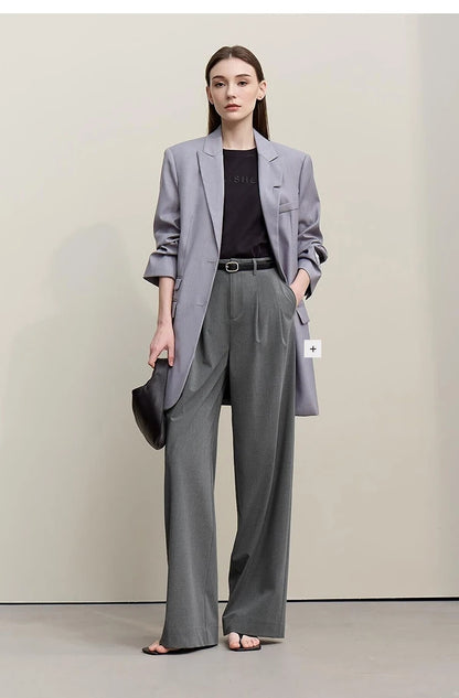 Amii Minimalism Women' S Pants 2026 Spring New Versatile Pleated Loose Wide-leg Pants Solid Color Casual Basic Trousers 12641076