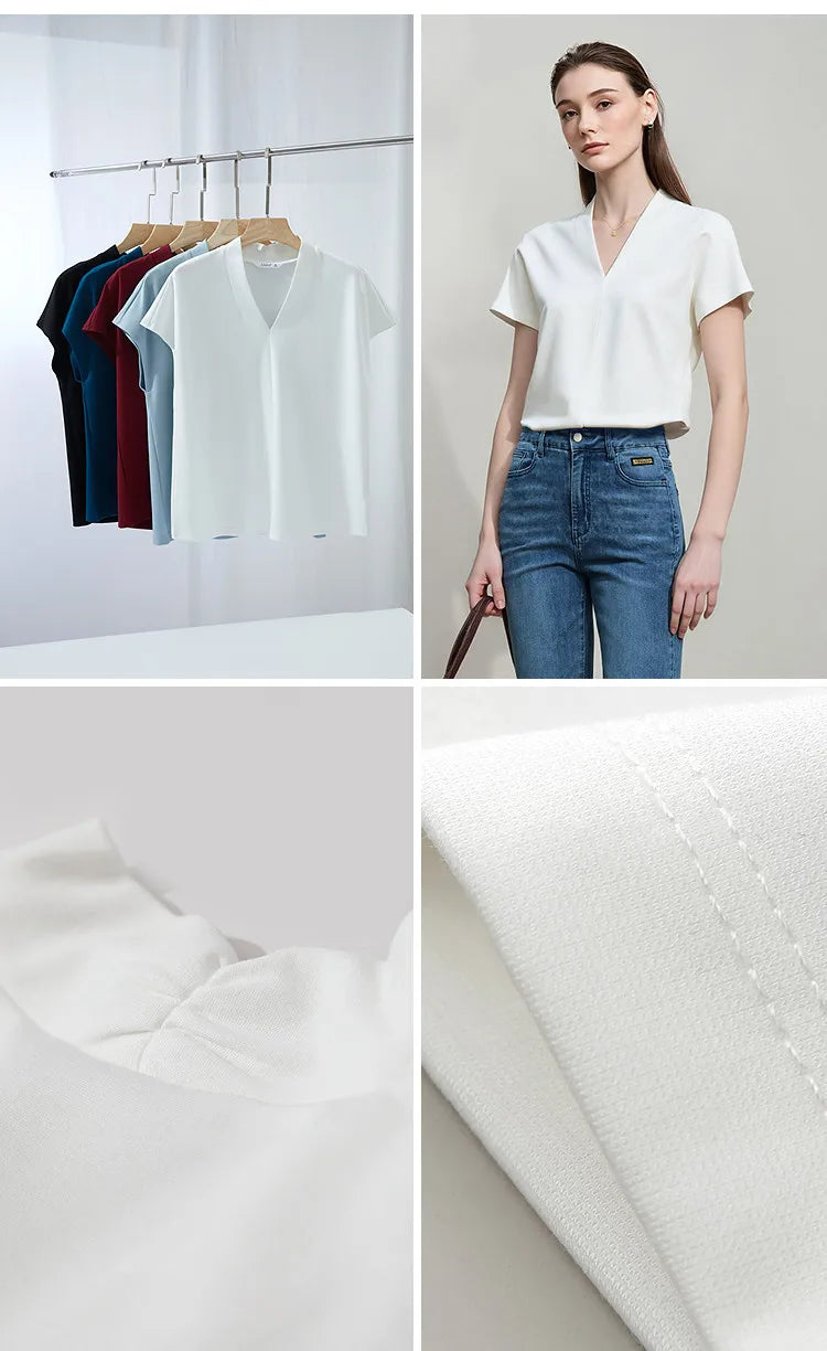 Women's V-Neck T-Shirt – Minimalist Stretch Solid Tee