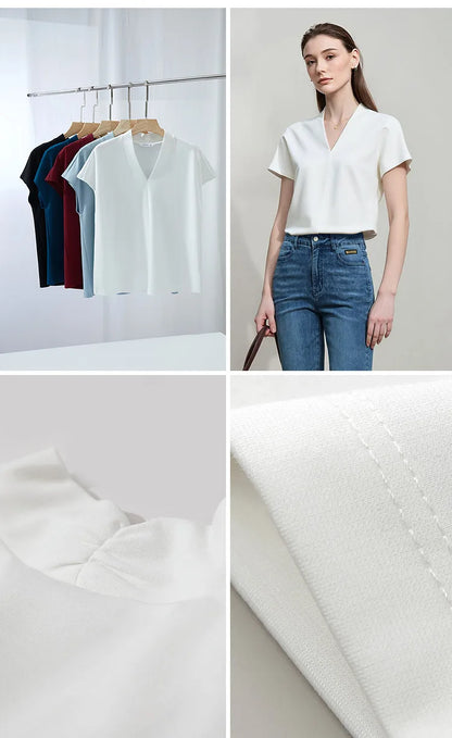 Women's V-Neck T-Shirt – Minimalist Stretch Solid Tee
