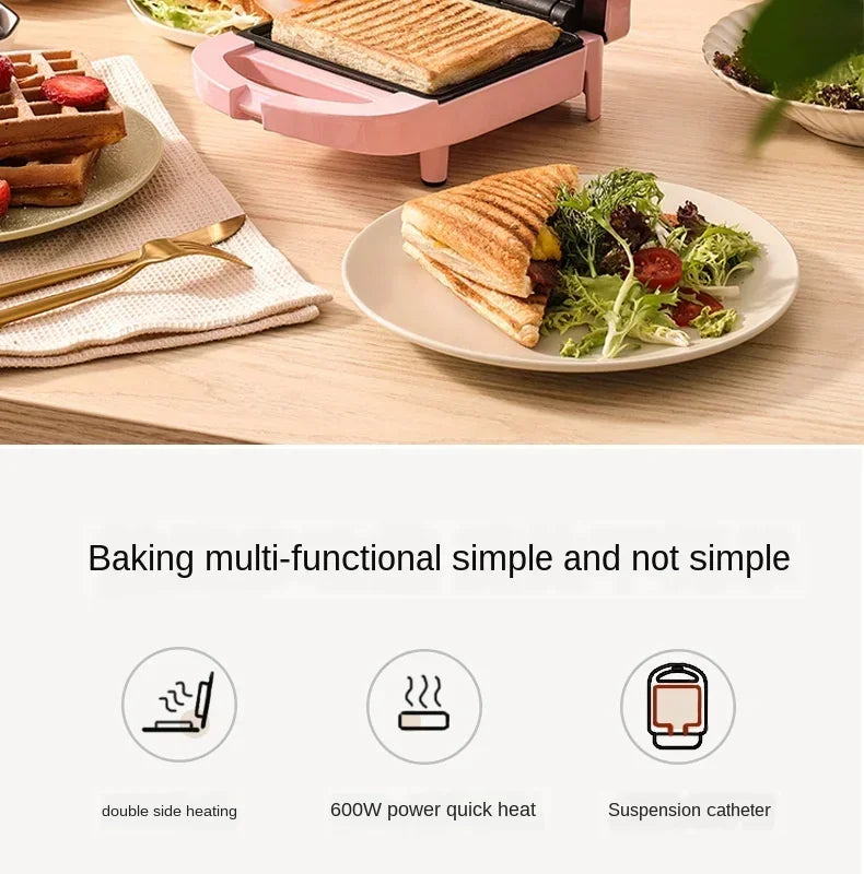 Multifunctional Waffle and Sandwich Maker - Double-Sided Breakfast Toaster