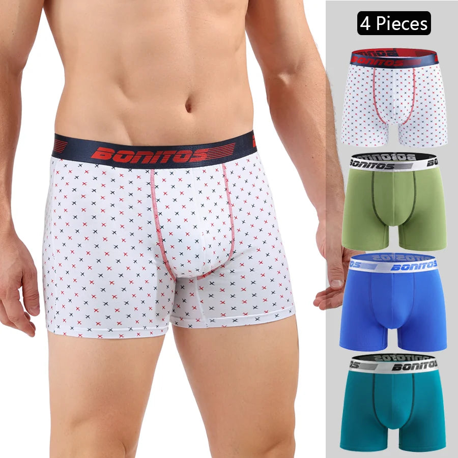 Mens Cotton Boxer Shorts - 4-Pack Underwear Set Soft and Comfortable