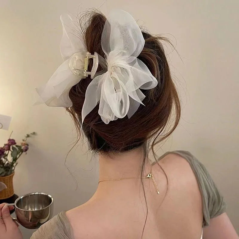 Elegant Mesh Bow Grip Clip for Girls Ponytail Braid Hair Claw Clip Stylish Hair Accessory Gift for Ladies  заколка зажим