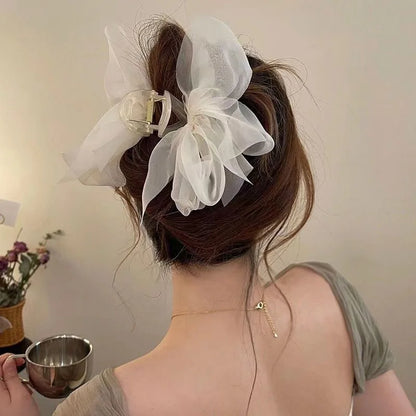 Elegant Mesh Bow Grip Clip for Girls Ponytail Braid Hair Claw Clip Stylish Hair Accessory Gift for Ladies  заколка зажим