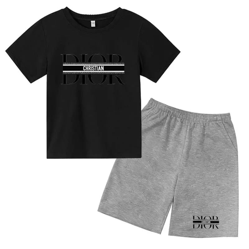 Summer Short Sleeve T Shirt +shorts 2 Piece Set Children Clothes Luxury Brand Print Sport Casual Fashion Boy Girl Kid Tracksuit