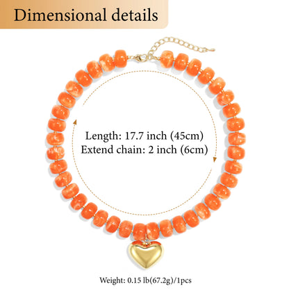 Badu Bohemia Colorful Acrylic Beaded Choker Necklace for  Women 14K Gold Plated Heart Pendant Summer Aesthetic Y2K Jewelry Gift
