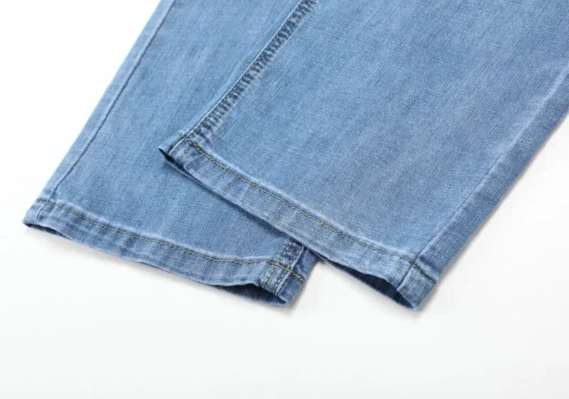 2026 Summer Brand Clothing Men's Straight Loose Lightweight Jeans Classic Badge Business Casual Thin Cotton Stretch Pants