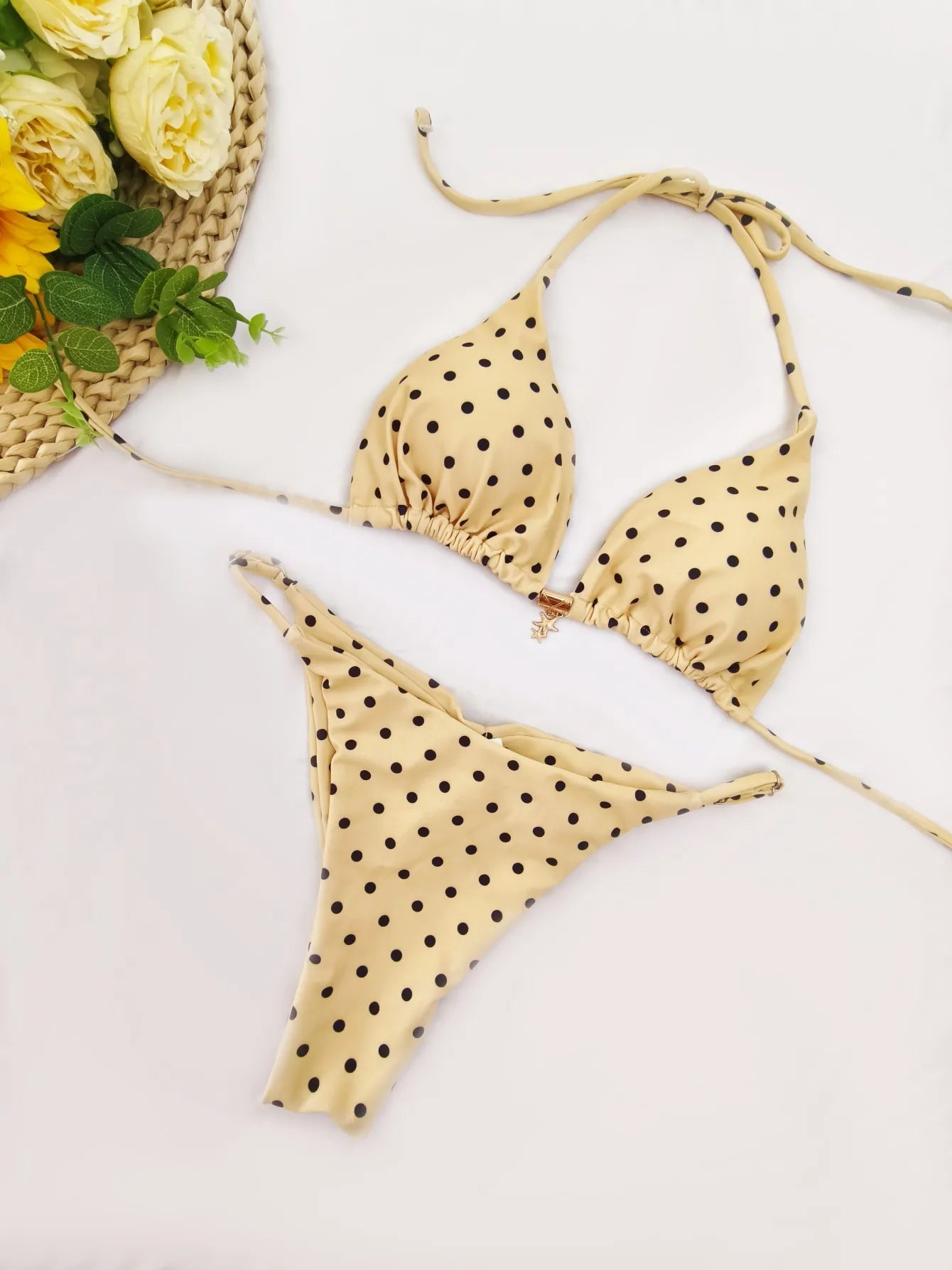 Polka Dot Bikini - Women's Sexy Strap Split Bikini Set | Wire Free Swimwear