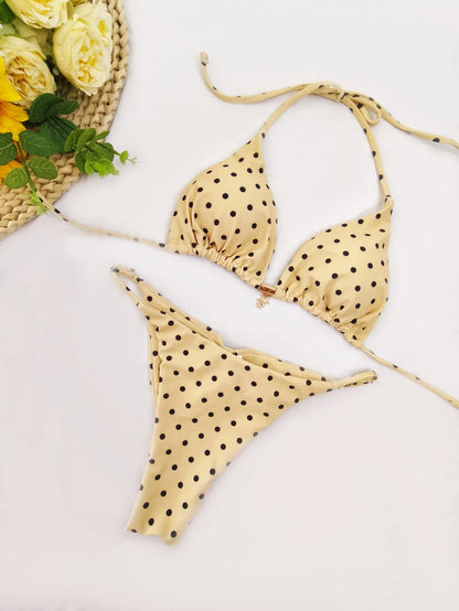 Polka Dot Bikini - Women's Sexy Strap Split Bikini Set | Wire Free Swimwear