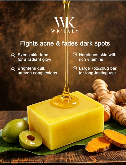 WK JALY Natural Turmeric Soap, Vitamin E + Vitamin C Body Wash, Remove Acne, Dark Spots, Even Skin Tone for Women, 200g/7oz