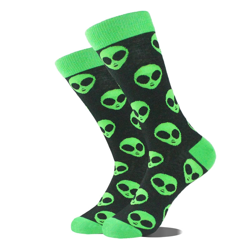 Funny Alien Shark Cotton Socks - Unisex Novelty Crew Socks