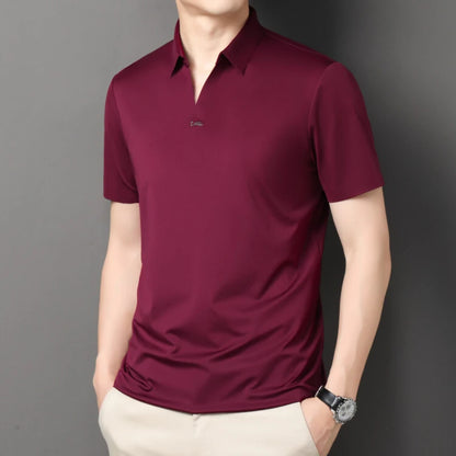 Men's Polo Shirt - Elastic Stretch, Business Casual Short Sleeve Polo for Office Wear