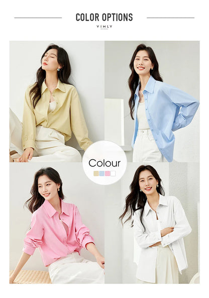 VIMLY Spring Formal Shirts Women 2026 Cotton Lyocell Button Up Shirts & Blouses Long Sleeve Top Office Wear for Woman M5889