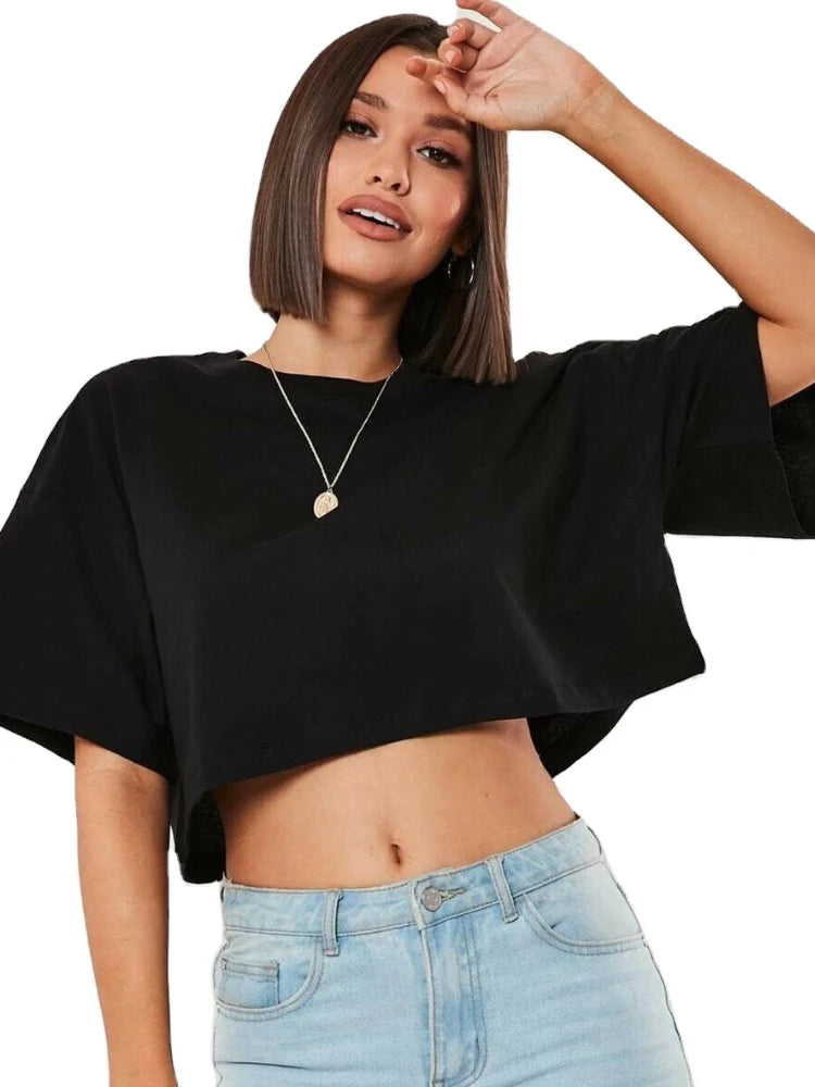 Women's Cotton Crop Top – Yoga & Fitness Short-Sleeve Workout Tee