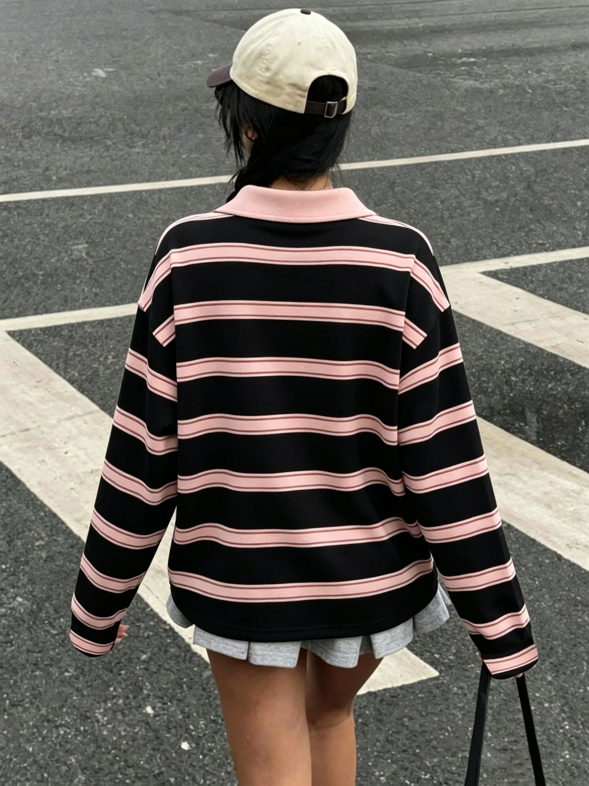 Women's Autumn Casual Lapel Button Color Block Geometric Pattern Long Sleeve Hoodie Top for Daily Travel