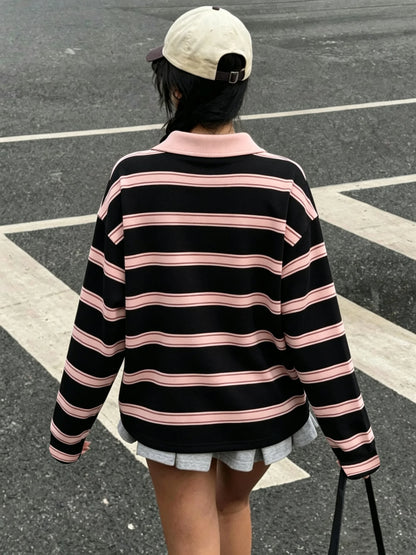 Women's Autumn Casual Lapel Button Color Block Geometric Pattern Long Sleeve Hoodie Top for Daily Travel