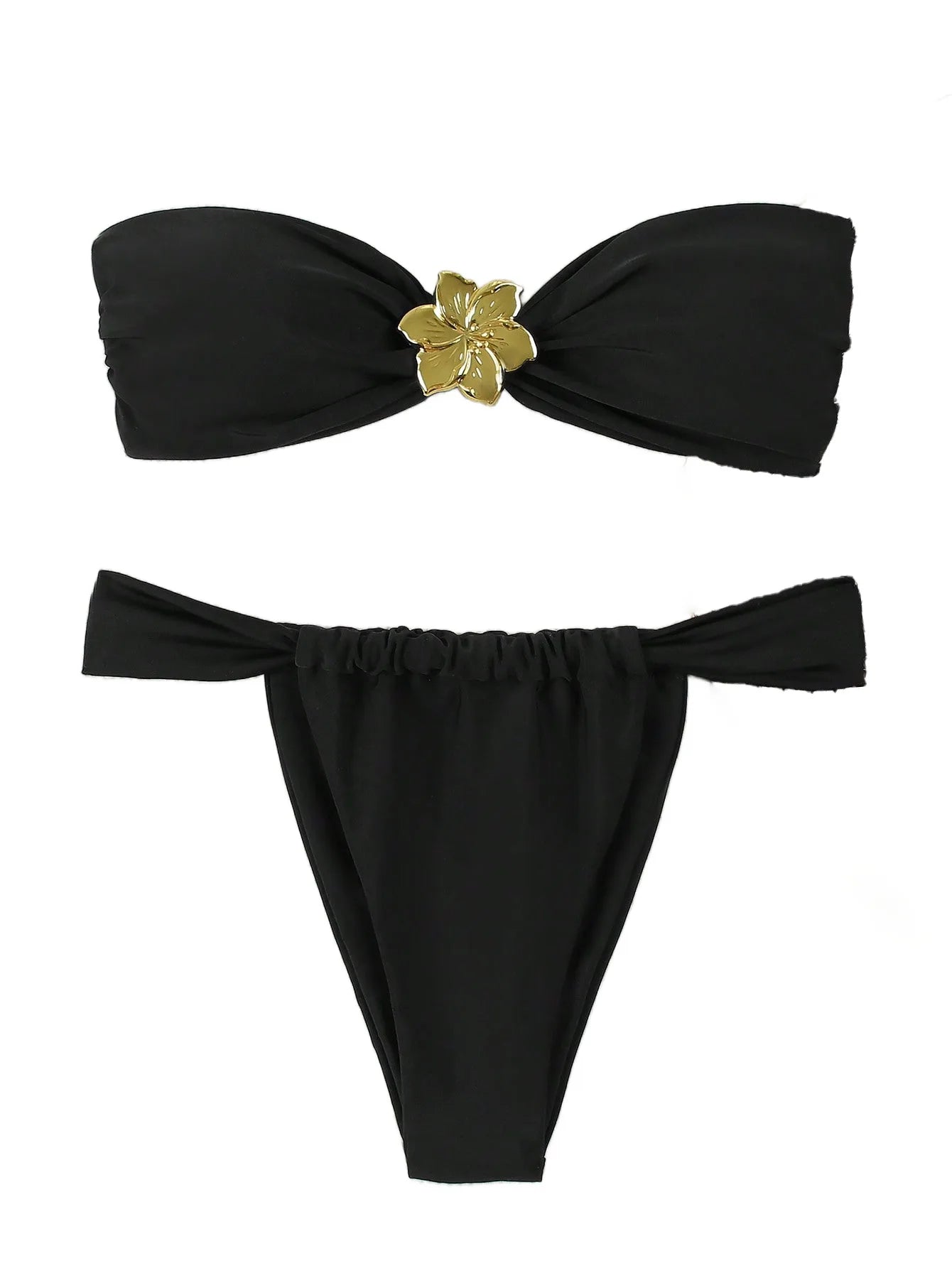 Bandeau Push-Up Bikini - Sexy Two Piece Swimsuit with Brazilian Thong & Button Detail