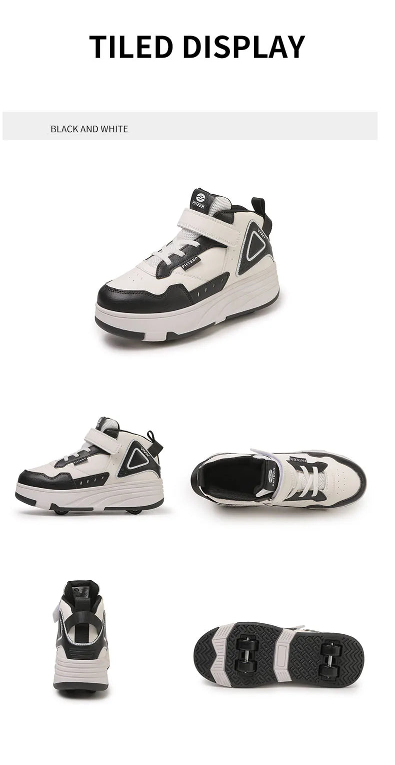 Children Roller Skates - Kids 4 Wheel Shoes With TPR Outsole & Hook And Loop Closure