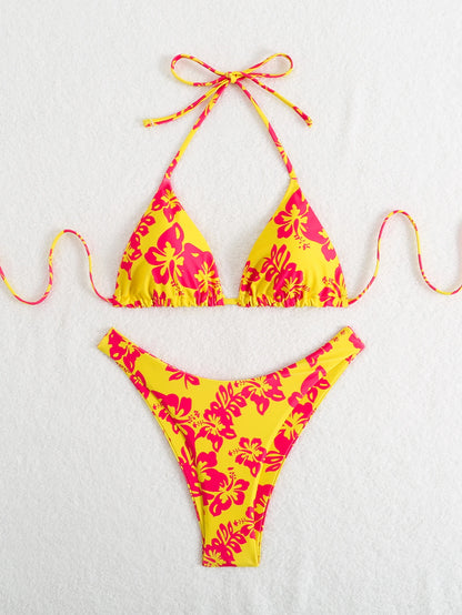 Retro Floral Bikini - High Waisted Lace Up Swimsuit | Summer Beachwear