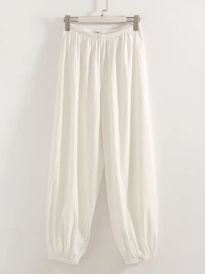 Wide Leg Red Pants For Women Cotton Long Bloomers White Autumn Elastic Waist Lantern Trousers Women Straight Practice Pants Lady