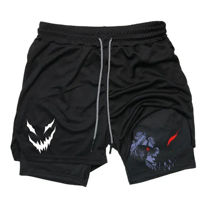 Summer New Black Five-leaf Clover Printed Men's and Women's Shorts Double-layer Loose Sports and Casual Pants for Beach Fitness