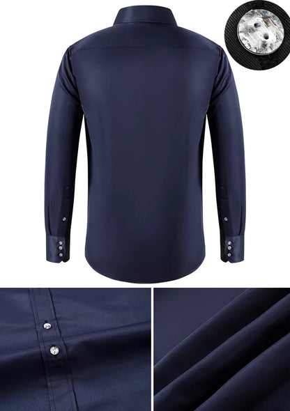 Solid color shirt men's crystal button long sleeved pointed collar light luxury men's business casual men's wear