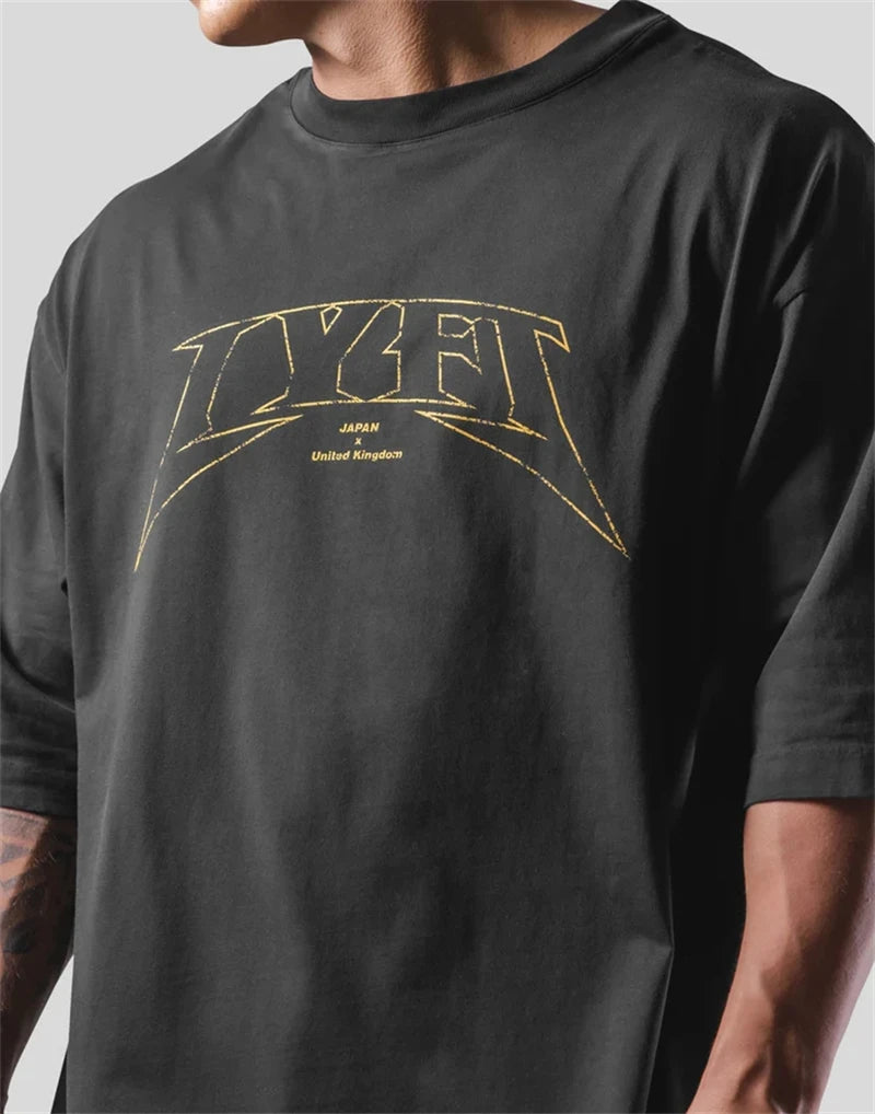 LYFT Oversized Training Men's T-Shirt Design Letters Print T Shirts For Men Loose Fashion Sport Street Casual ClothesTees Tops