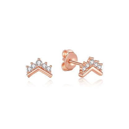 925 Sterling Silver Earrings – Crystal Zircon Studs With Rose Gold Heart & Bee Design